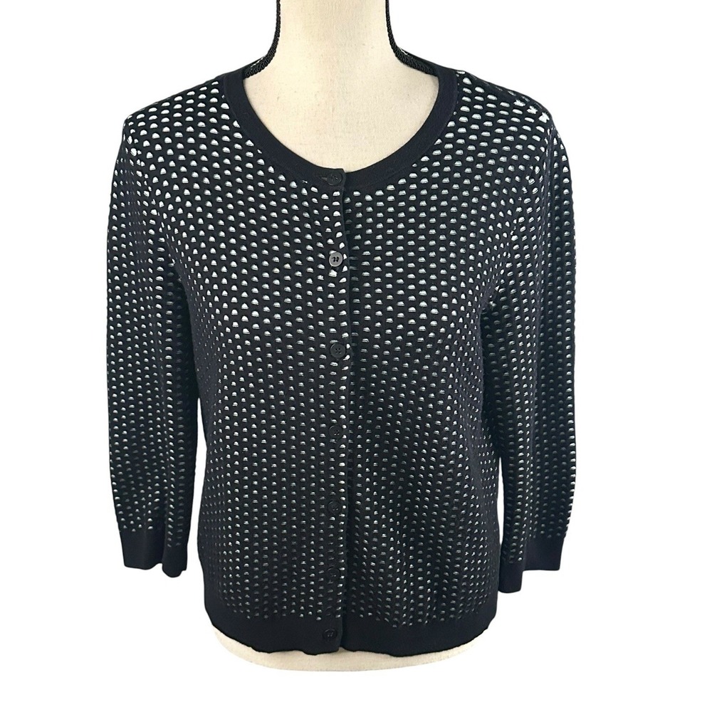 Cos Cropped Wool/Cotton Button Stretch Jacket In Black White Crochet Size Small